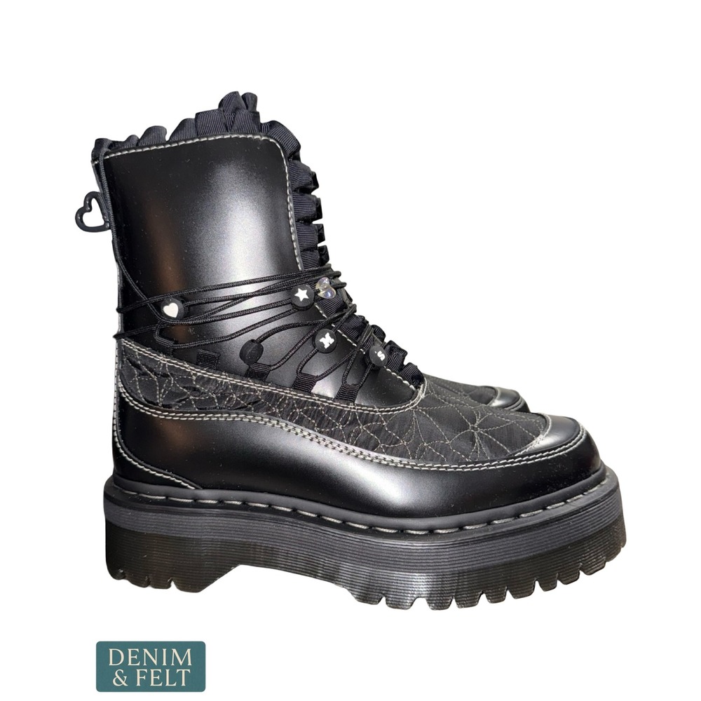NEW Dr. Martens Jadon Frill Black Leather Platform Boots Hearts Stars Beads 9 US - Picture 11 of 15